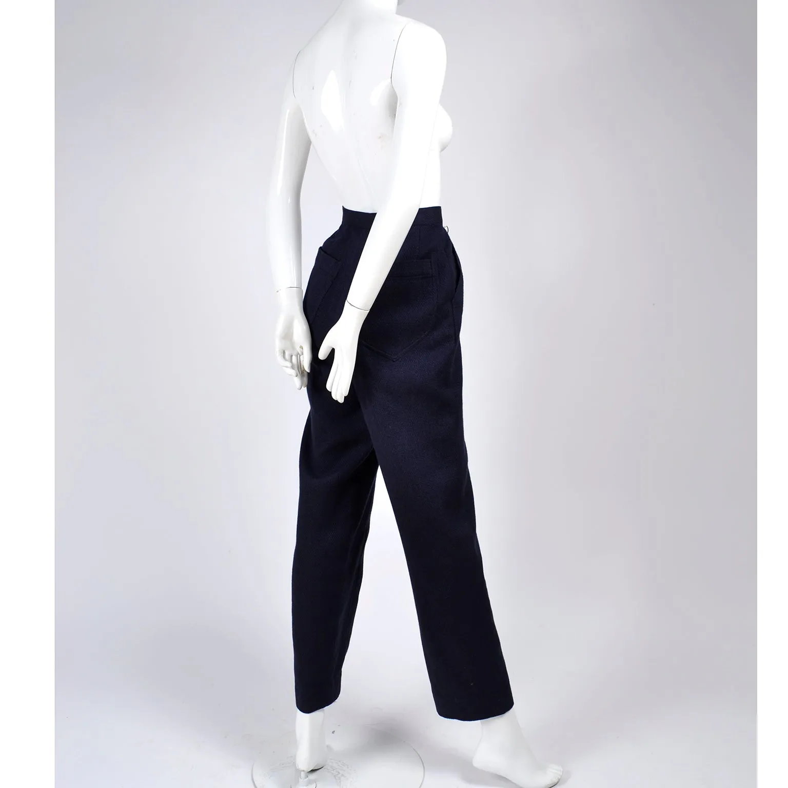 1980s Issey Miyake High Waisted Navy Blue Pants w Inverted Pleats