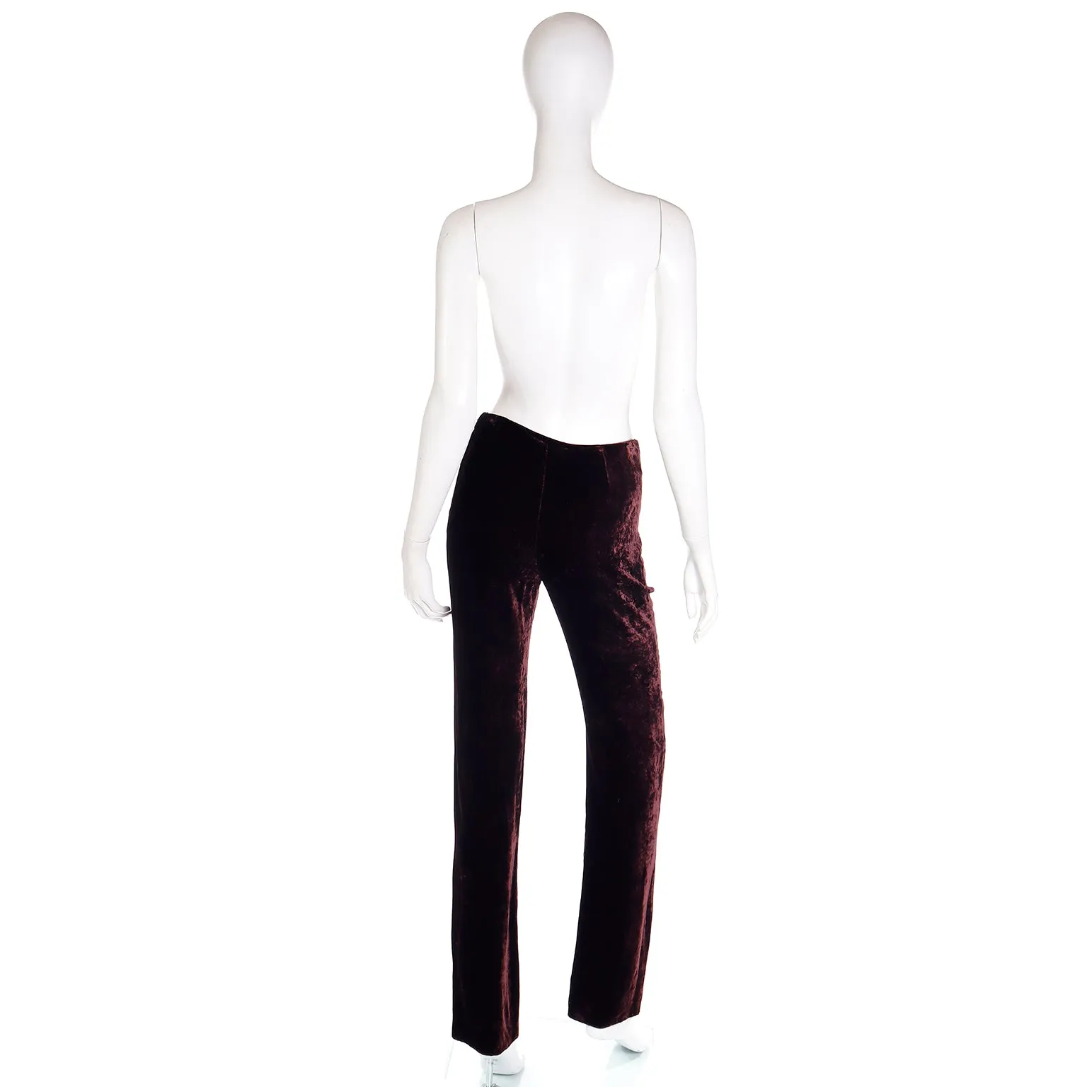 1990s Krizia Burgundy Red Velvet Silk Blend High Waisted Pants