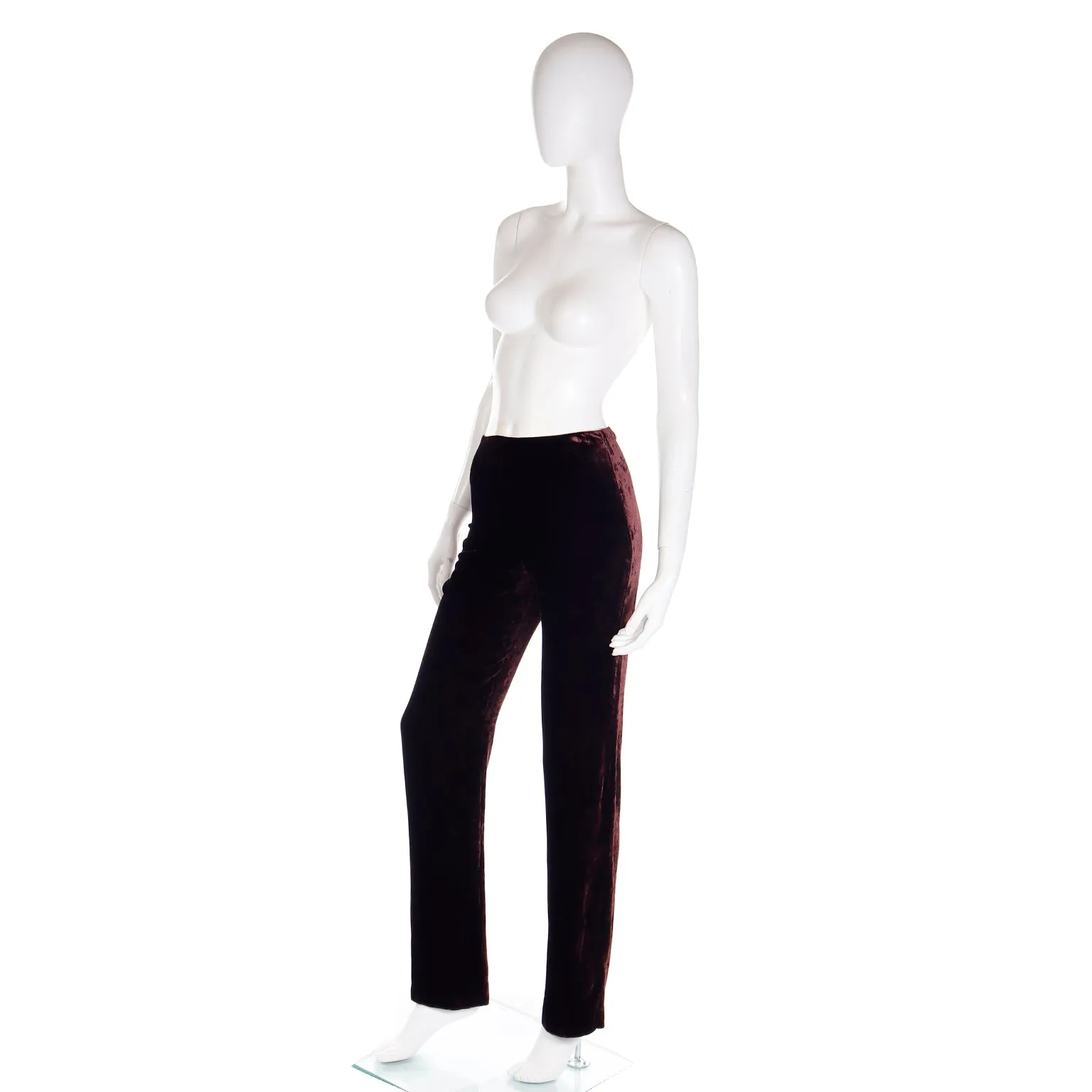 1990s Krizia Burgundy Red Velvet Silk Blend High Waisted Pants