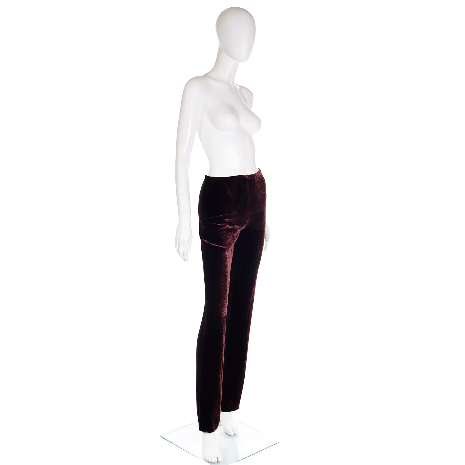 1990s Krizia Burgundy Red Velvet Silk Blend High Waisted Pants