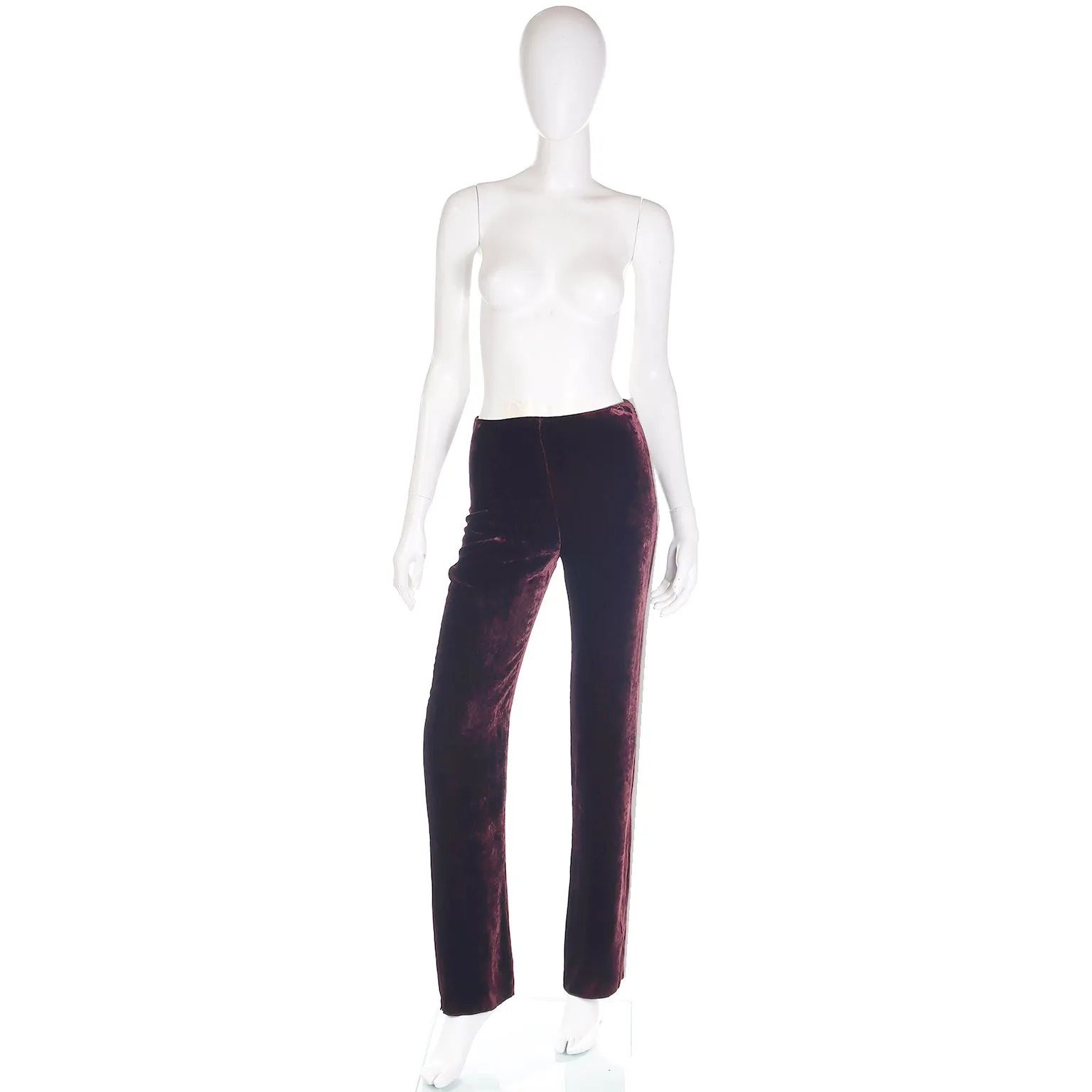 1990s Krizia Burgundy Red Velvet Silk Blend High Waisted Pants