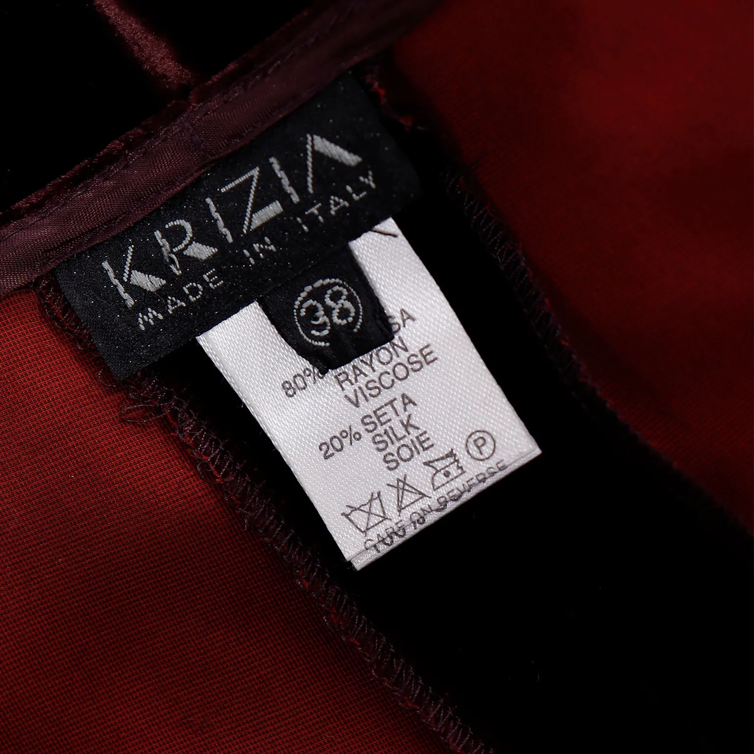 1990s Krizia Burgundy Red Velvet Silk Blend High Waisted Pants