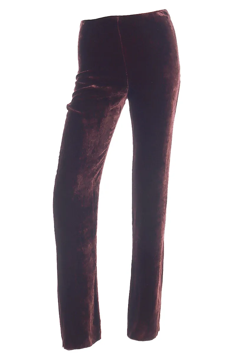 1990s Krizia Burgundy Red Velvet Silk Blend High Waisted Pants