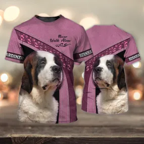 3D Dog T Shirts, Bernhardiner Love Never Walk Alone All Over Print T-Shirt, Gift For Pet Loves