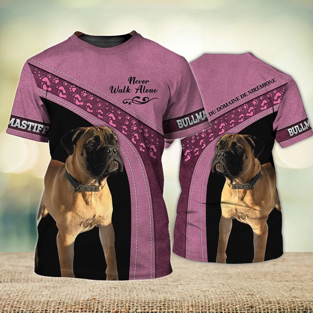 3D Dog T Shirts, Bullmastiff Love Never Walk Alone All Over Print T-Shirt, Gift For Pet Loves