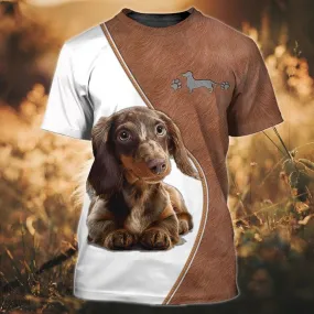 3D Dog T Shirts, Dachshund Cute Brown All Over Print T-Shirt, Gift For Pet Loves