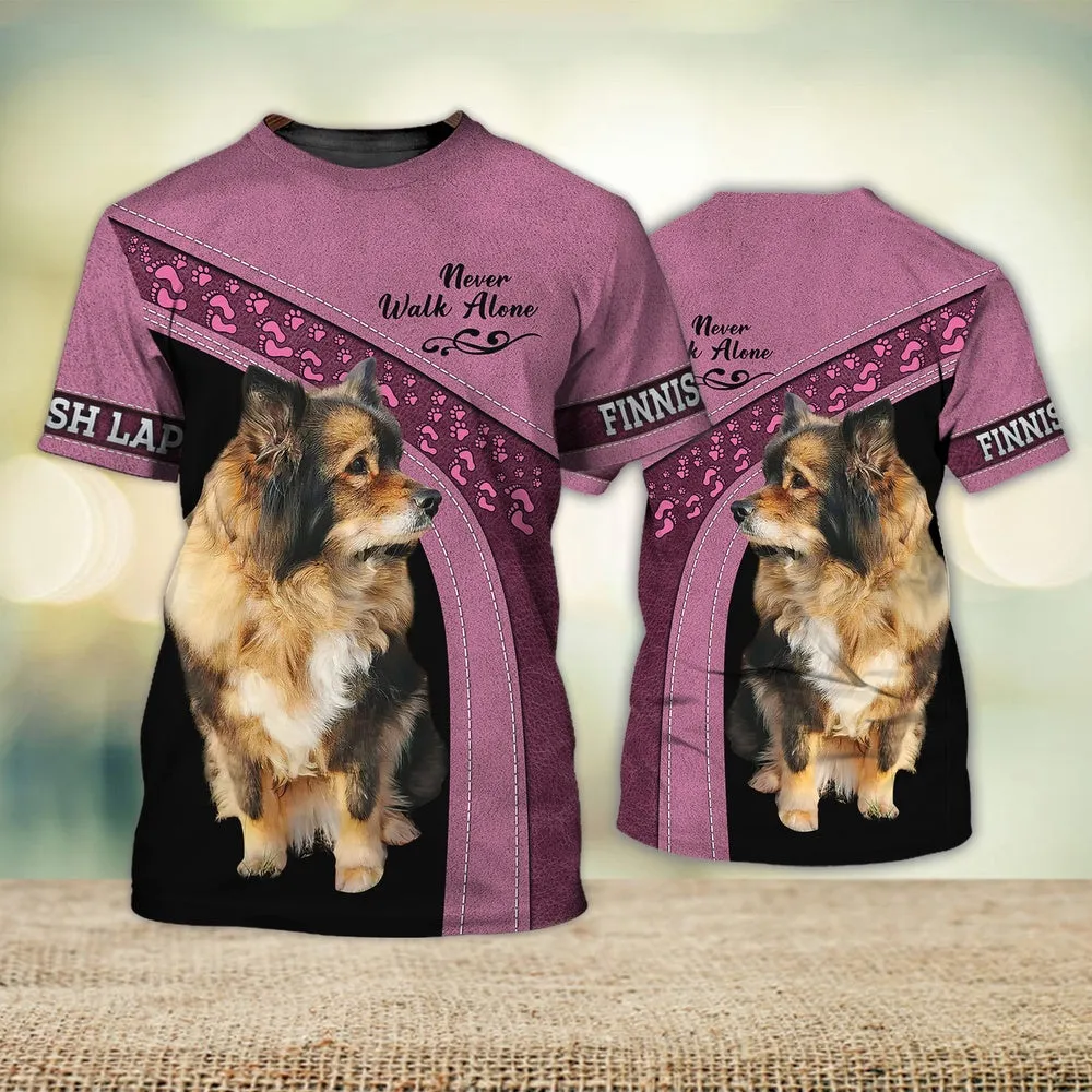 3D Dog T Shirts, Finnish Lap Love Never Walk Alone All Over Print T-Shirt, Gift For Pet Loves