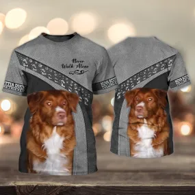 3D Dog T Shirts, Nova Scottia Duck Tolling Retriever Love Never Walk Alone All Over Print T-Shirt, Gift For Pet Loves