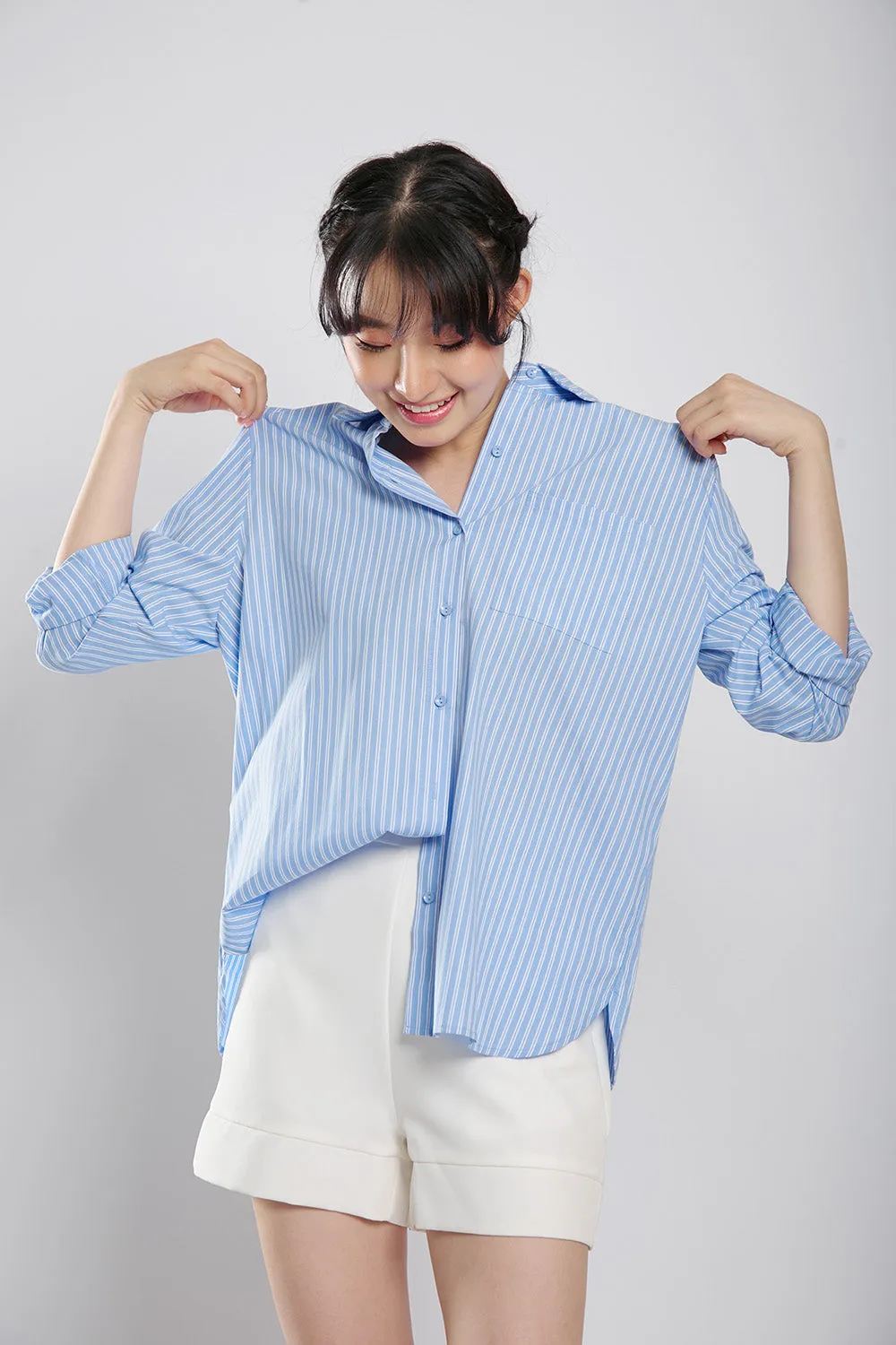 Amilea Striped Shirts in Light Blue