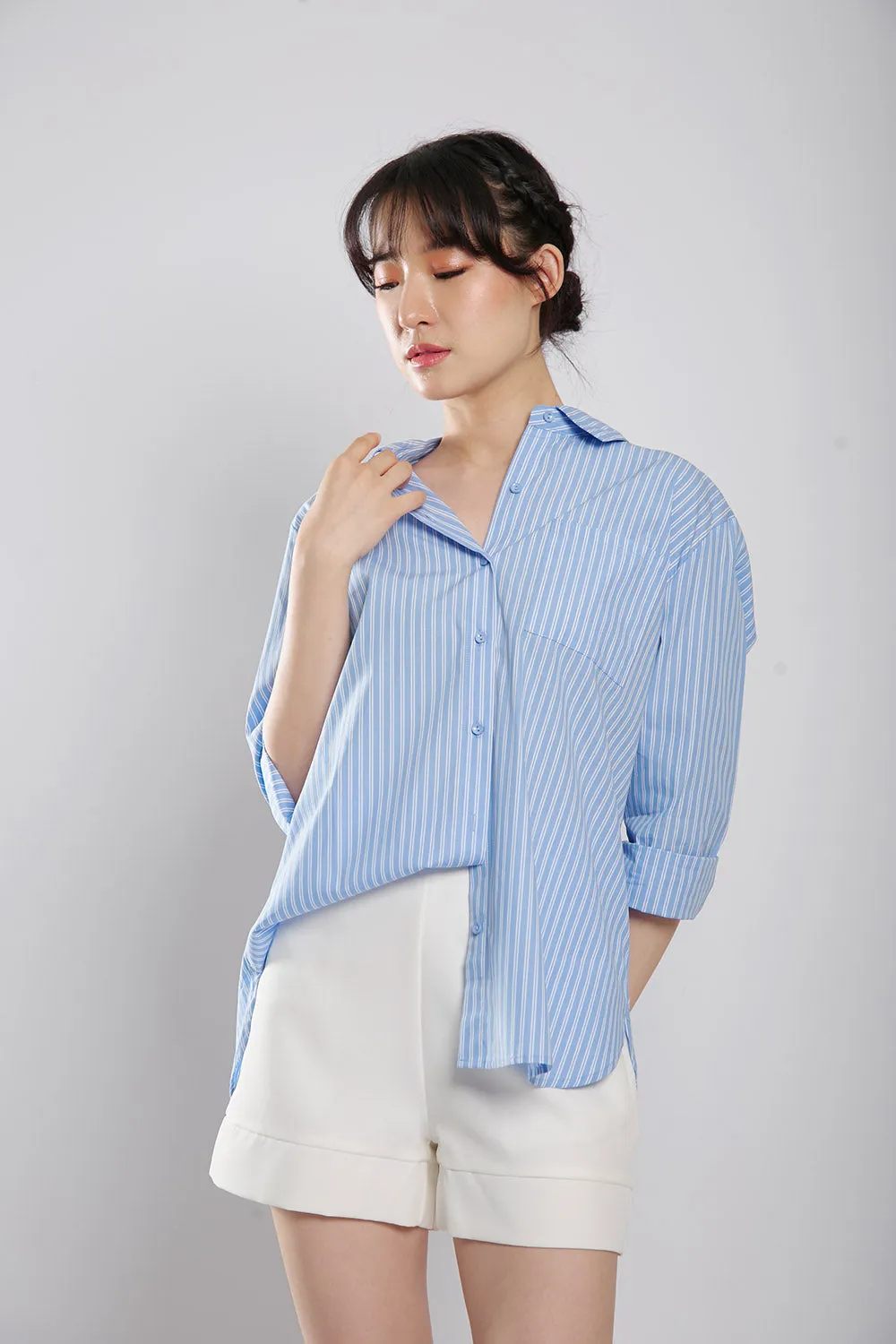 Amilea Striped Shirts in Light Blue