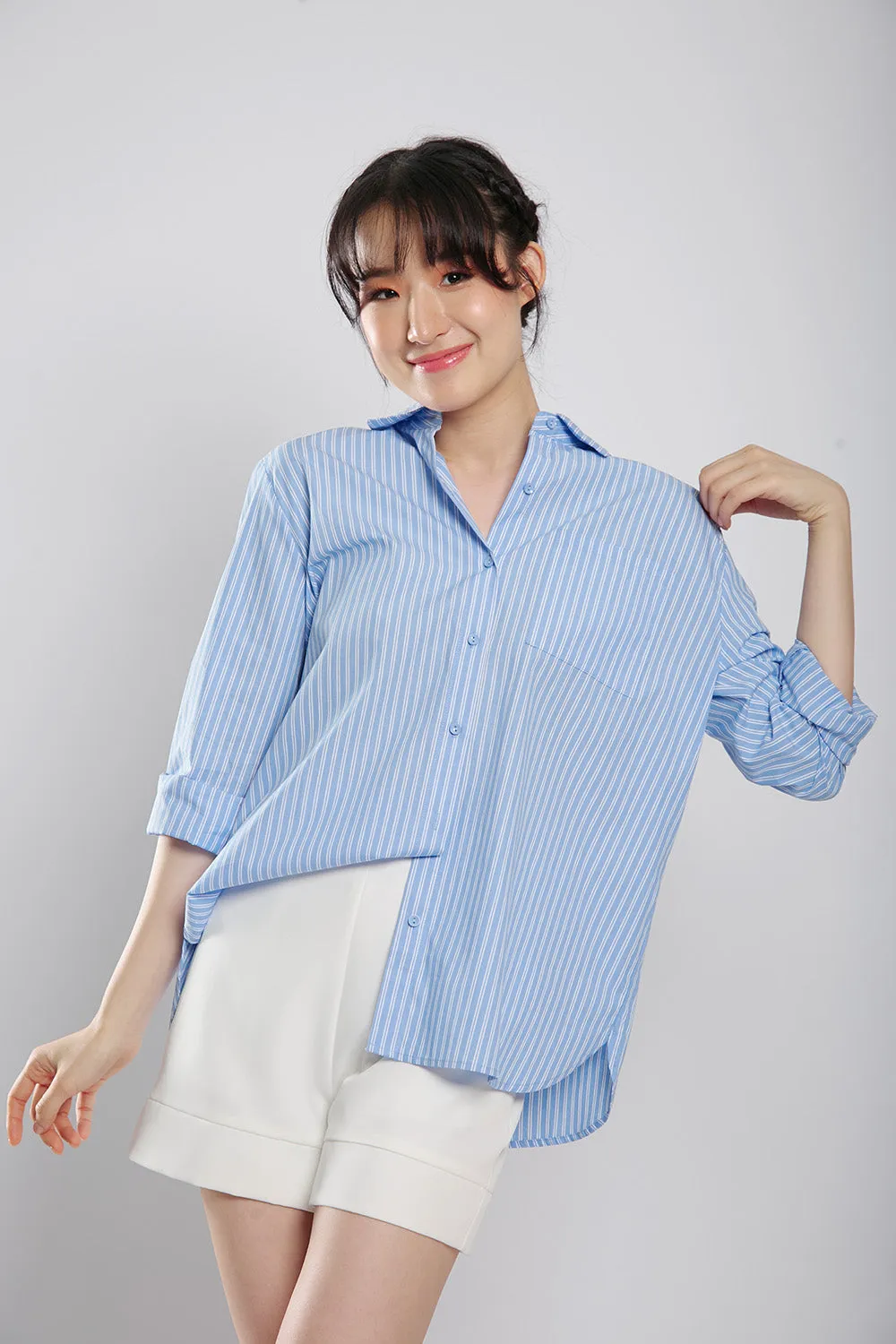 Amilea Striped Shirts in Light Blue