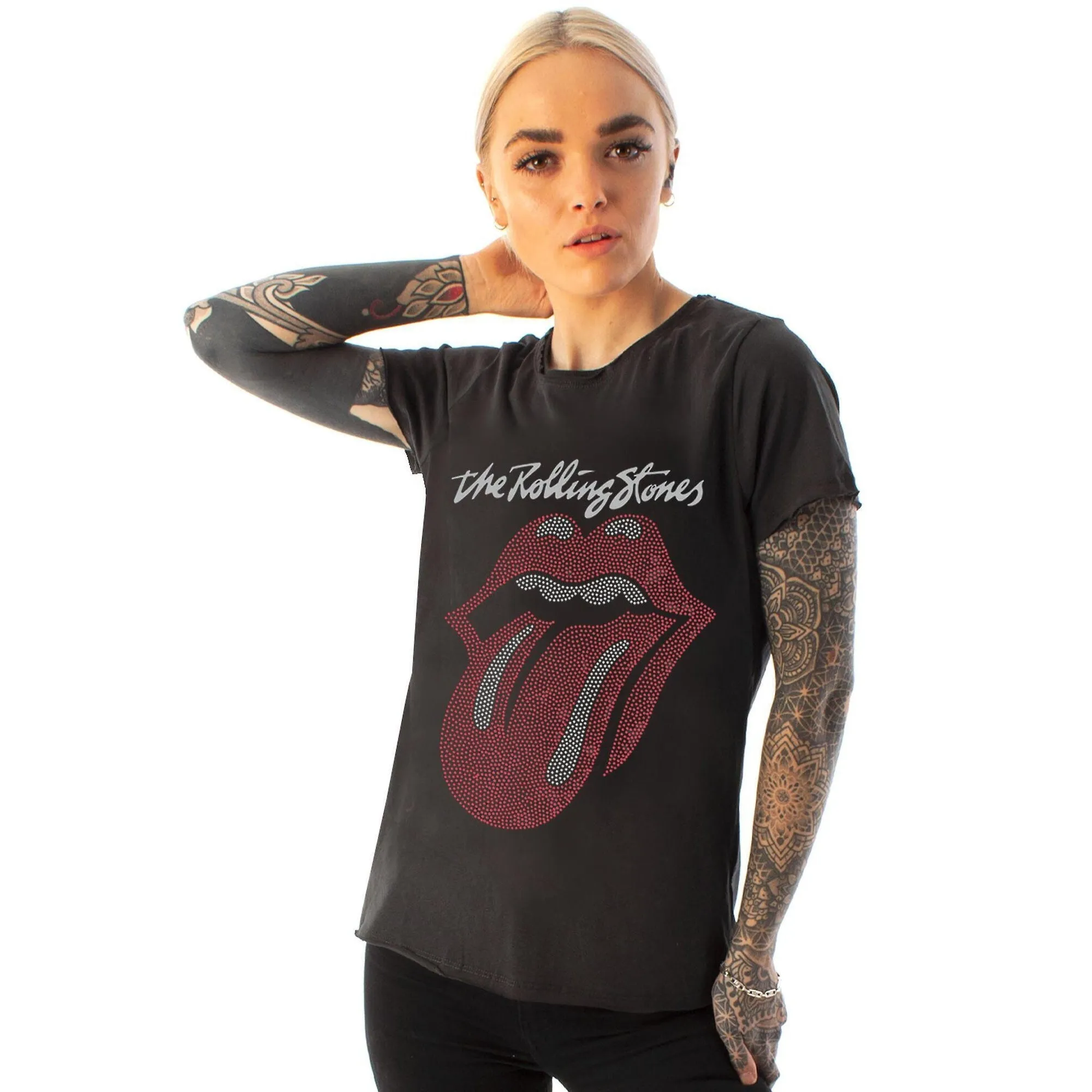 Amplified Womens/Ladies Tongue The Rolling Stones Diamante Logo T-Shirt