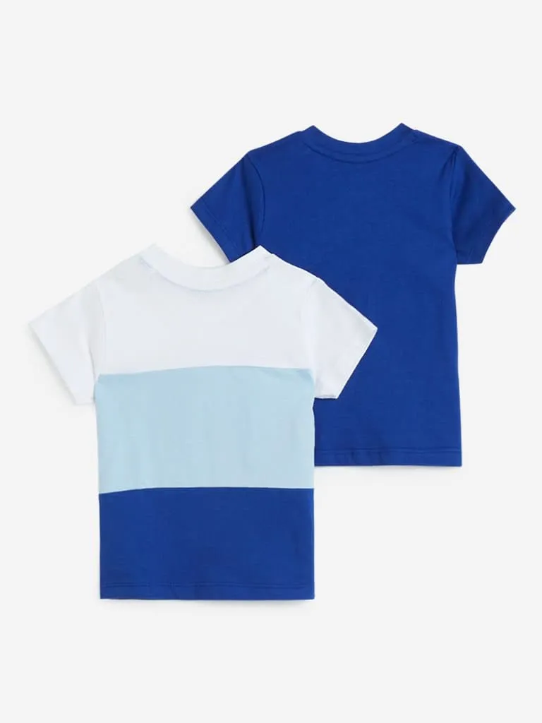 Baby HOP Dark Blue Printed T Shirts Set of Two