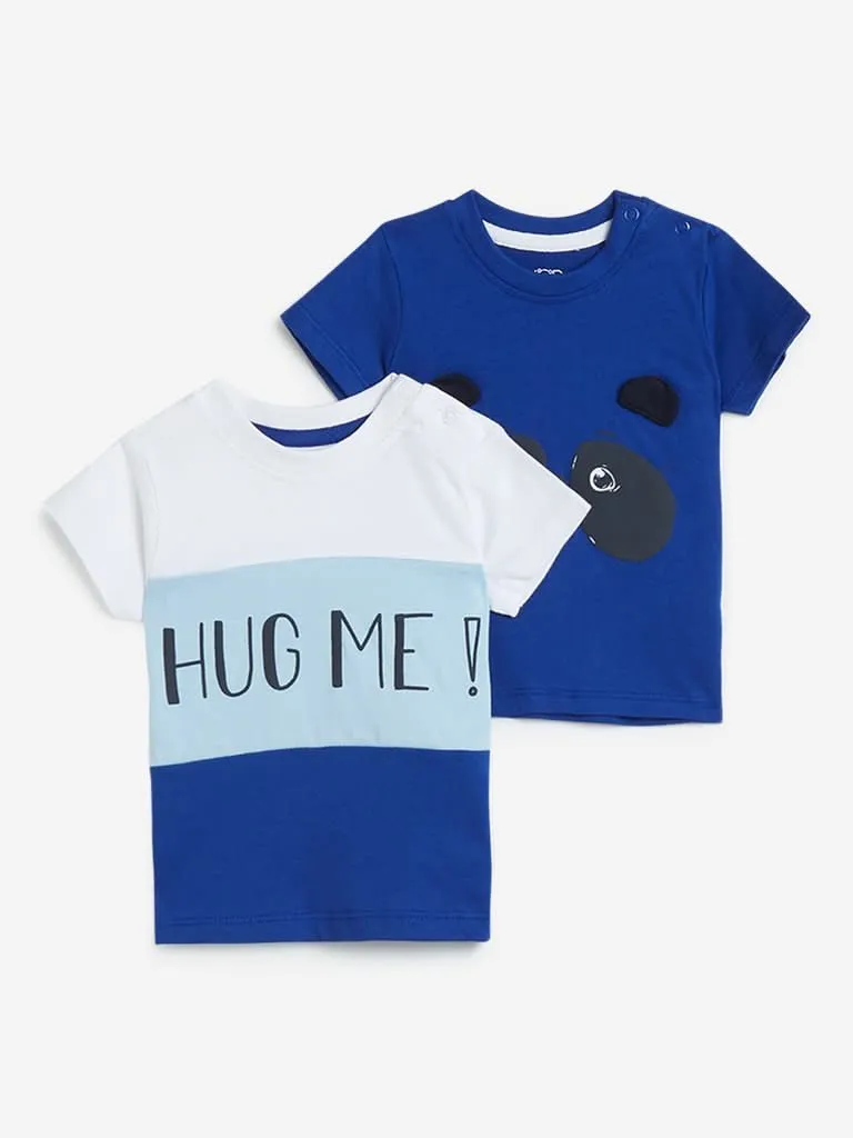 Baby HOP Dark Blue Printed T Shirts Set of Two