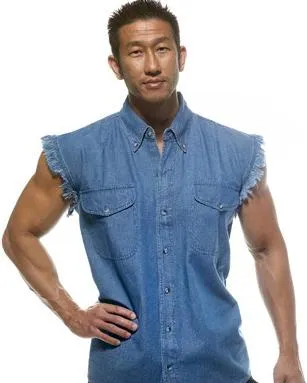 Biker denim cutoff sleeve shirt - Blue