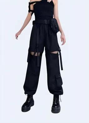 Black Cargo Pants Womens High Waisted