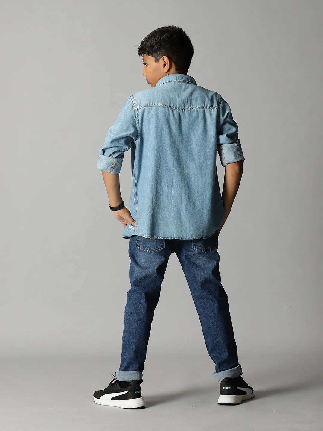 Boys Full Sleeve Denim Shirts & Basic 5 Pocket Denim Pant Set