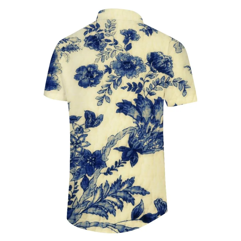 Bright Flowers Regular Style Fashion Breathable Comfort Retro Party Shirt Men's Button Short Sleeve Shirt Fashion Print Casual