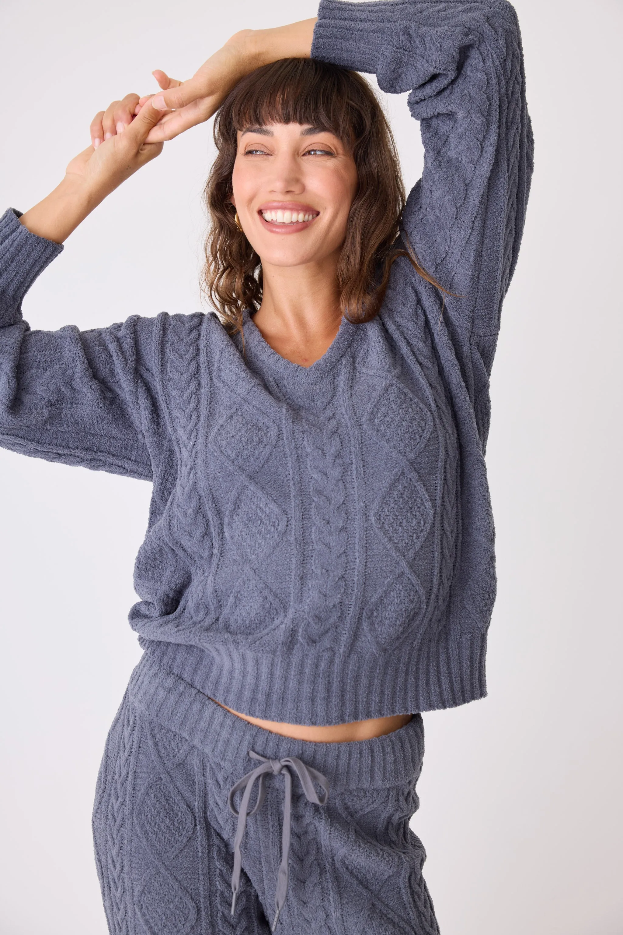 Chenille Cozy Cable V-Neck Sweater