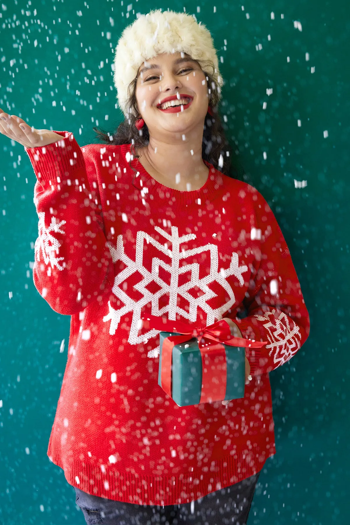 Christmas Red Snowflake Crew Neck Sweater