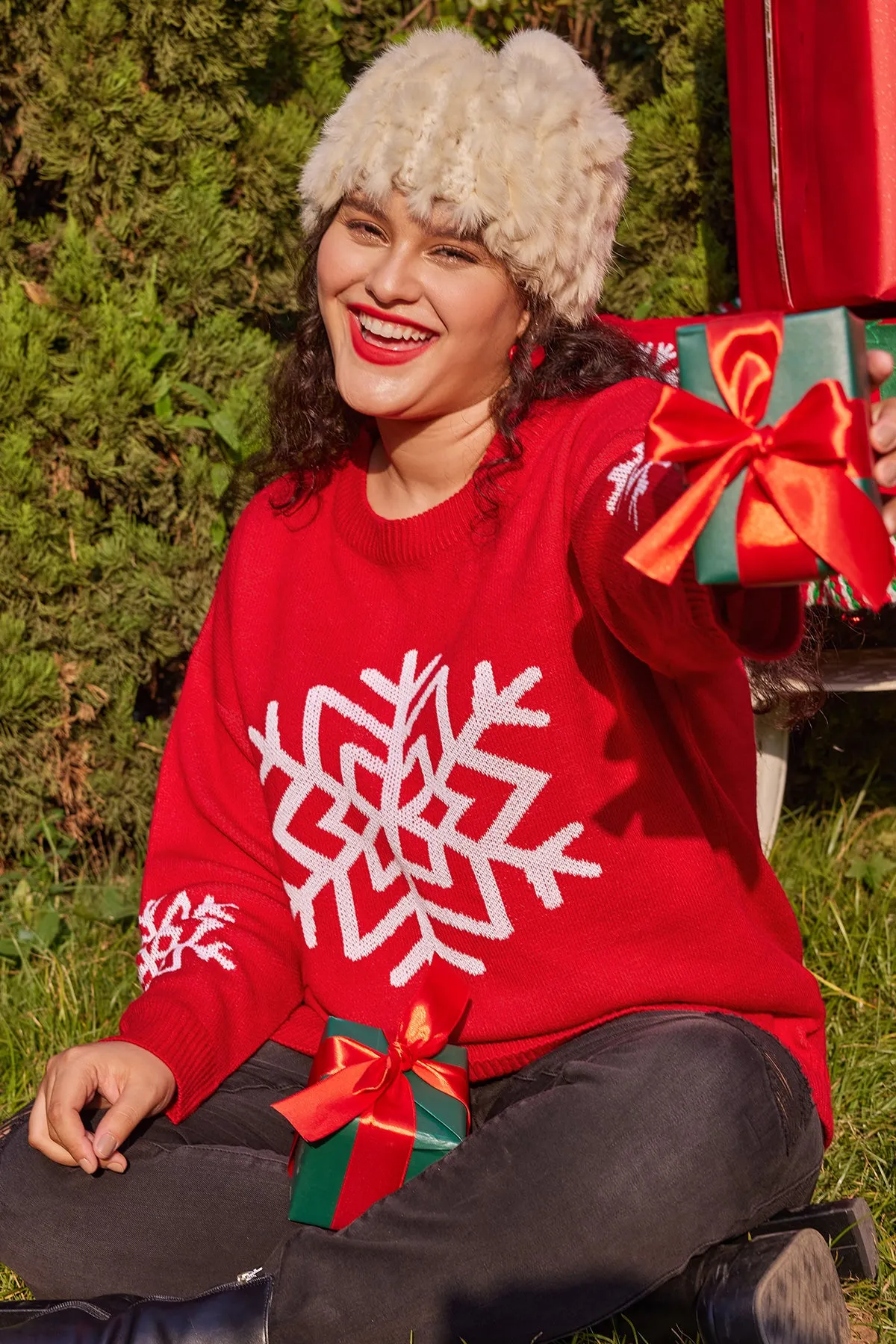 Christmas Red Snowflake Crew Neck Sweater