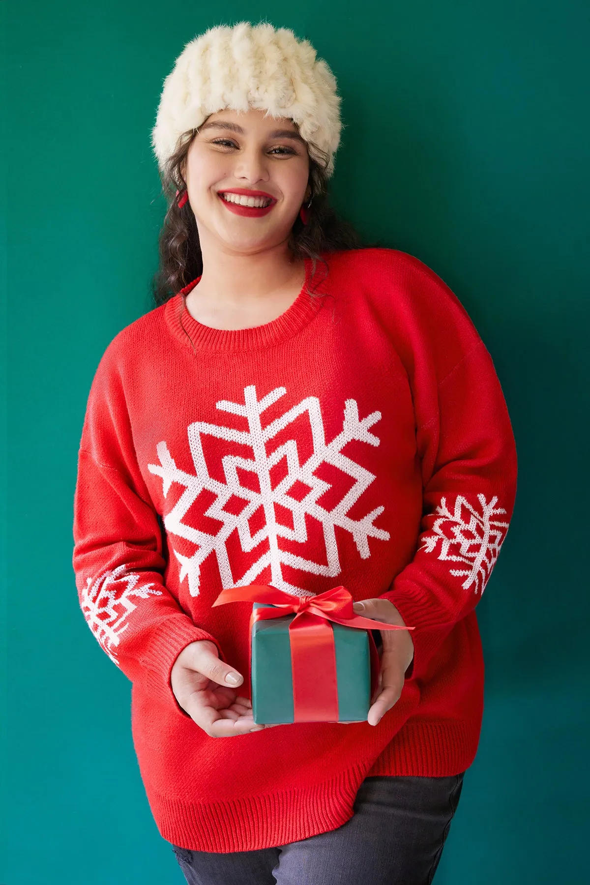 Christmas Red Snowflake Crew Neck Sweater