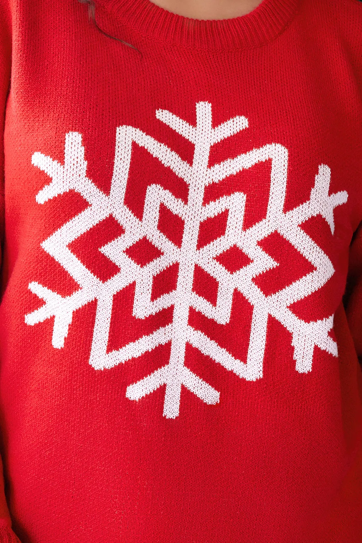 Christmas Red Snowflake Crew Neck Sweater