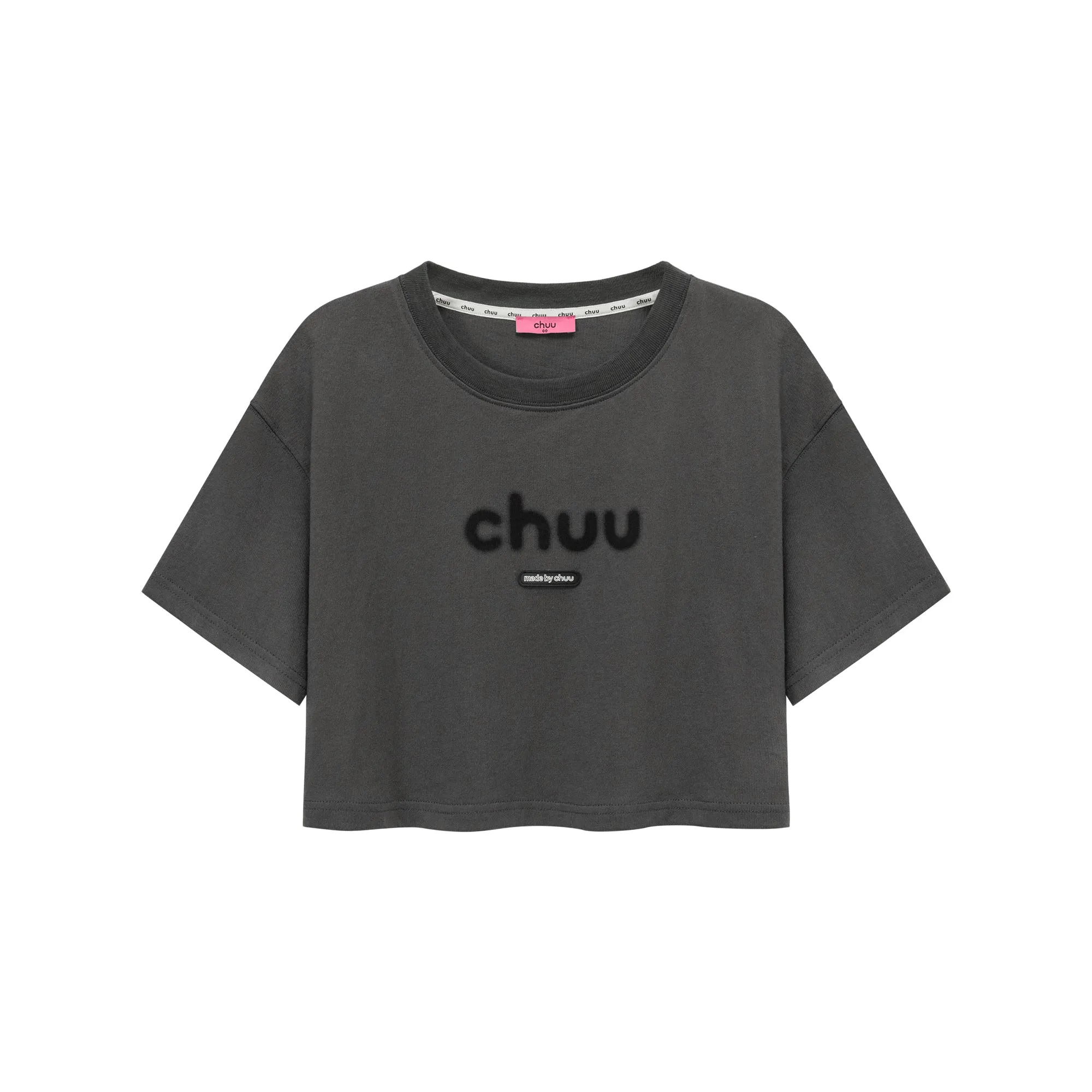 Chuu Lettering Logo Loose-Fitting Cropped Short Sleeve T-Shirt