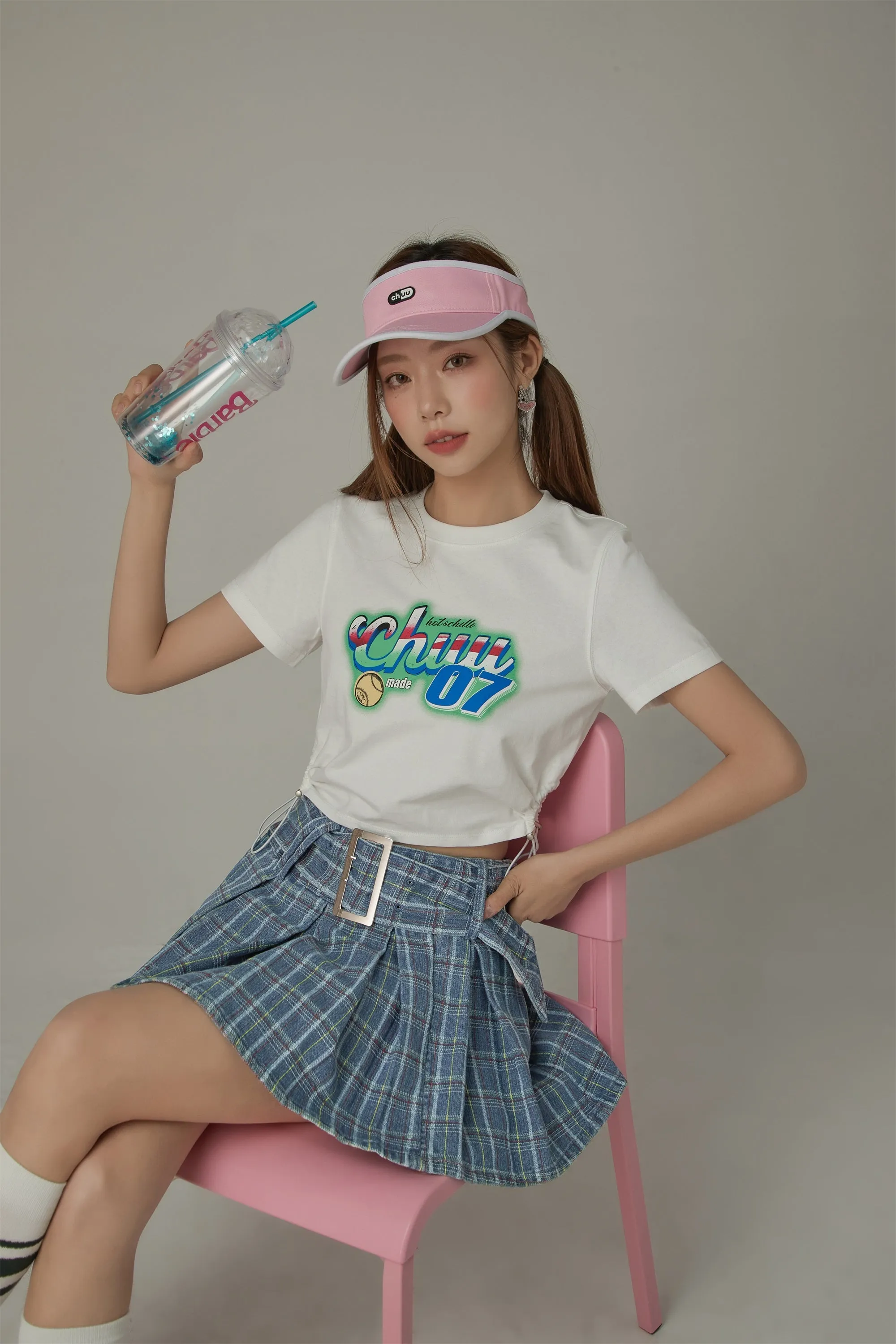 Chuu Lettering Sporty String Crop Short Sleeve T-Shirt