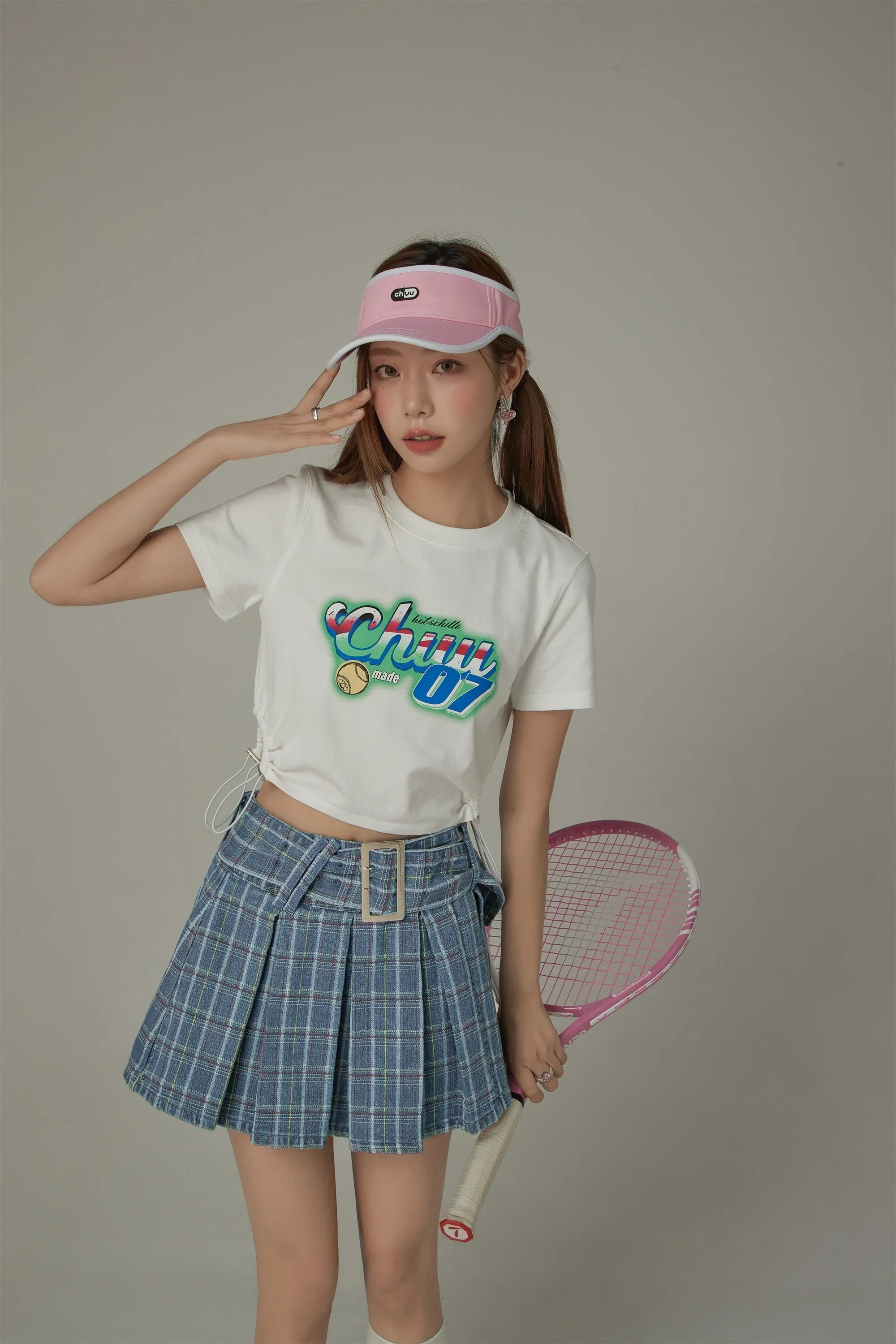 Chuu Lettering Sporty String Crop Short Sleeve T-Shirt