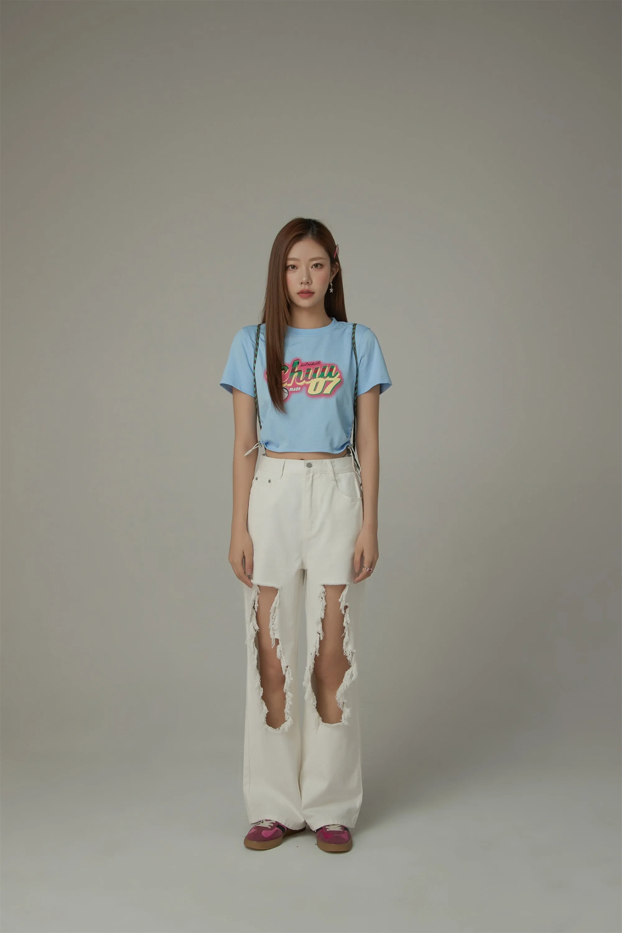 Chuu Lettering Sporty String Crop Short Sleeve T-Shirt