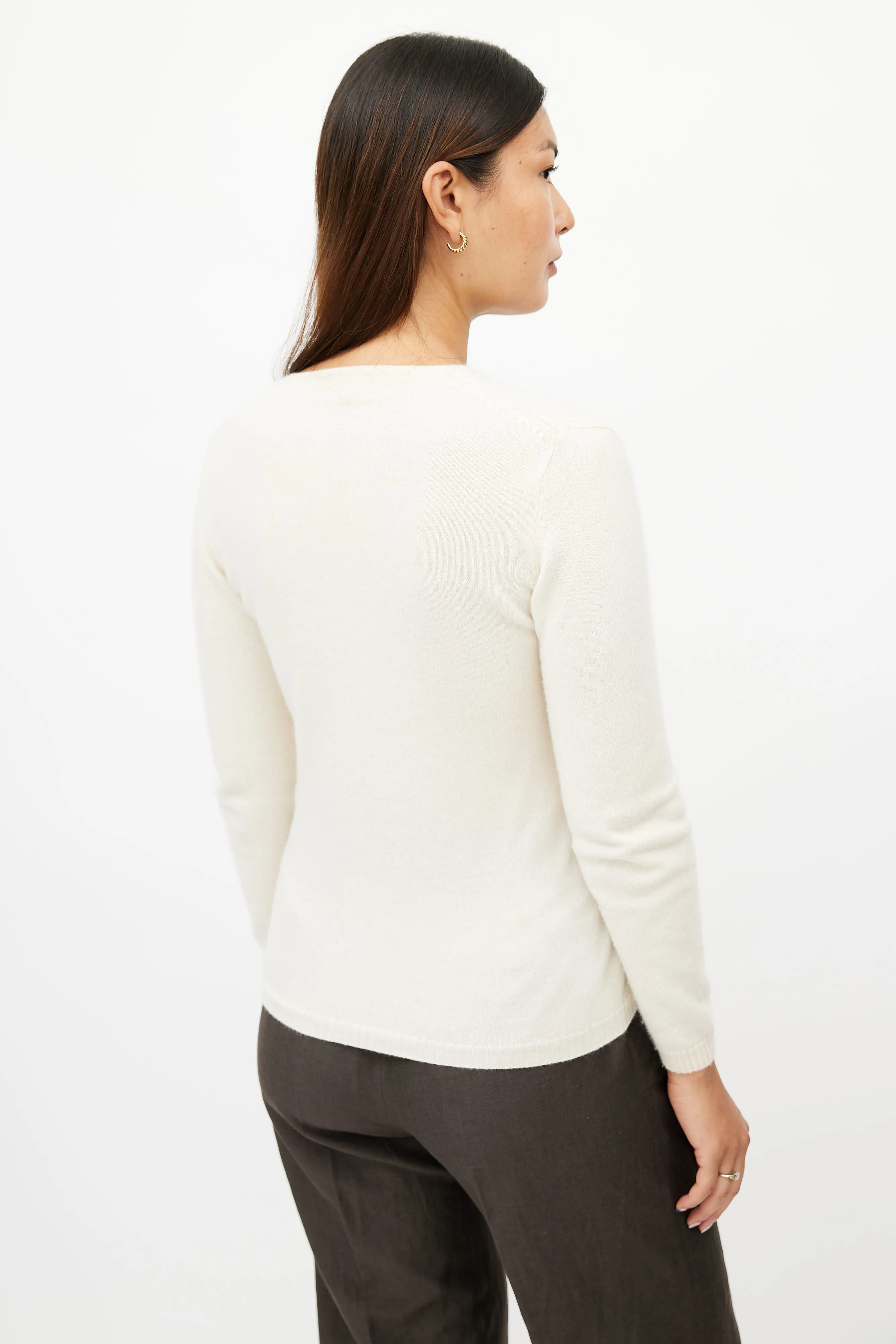 Cream Cashmere V-Neck Sweater