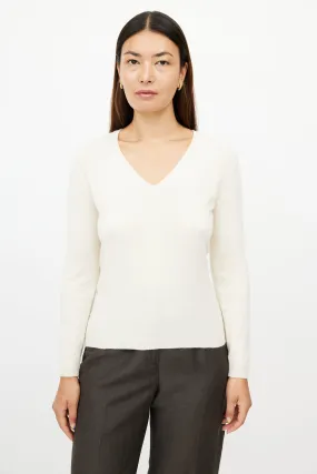 Cream Cashmere V-Neck Sweater