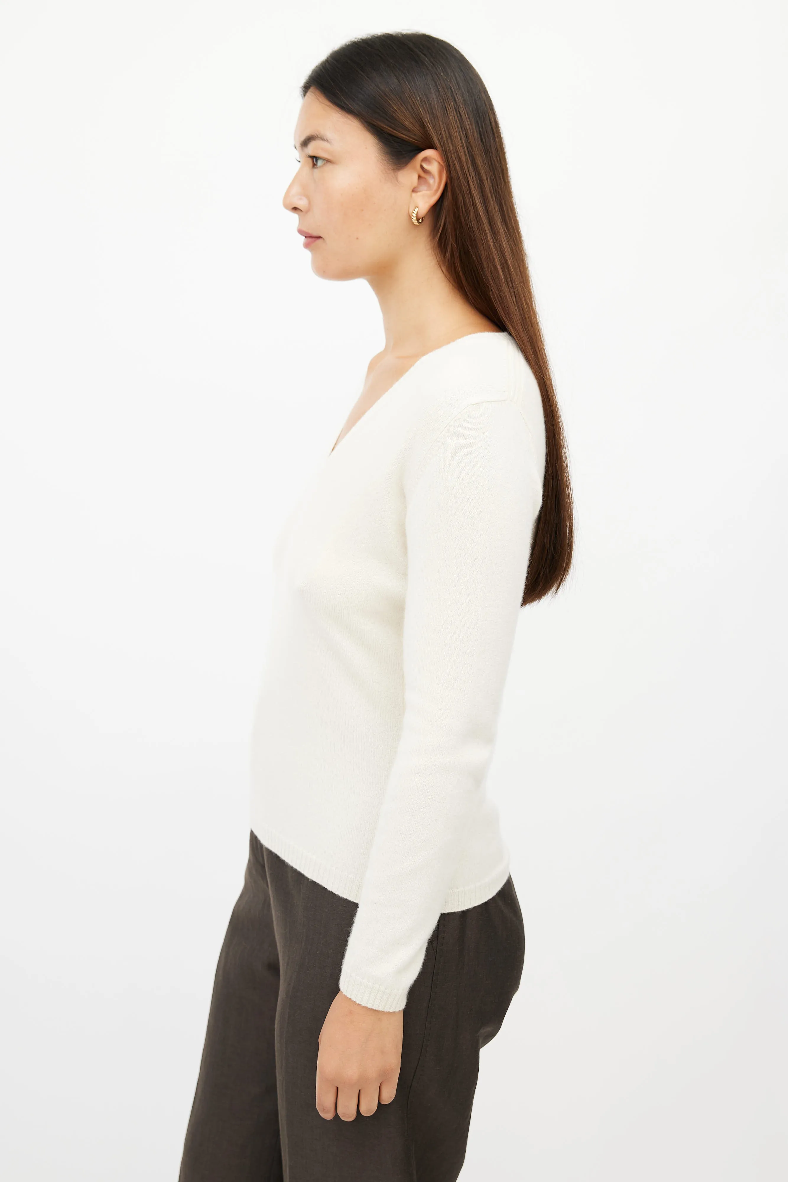 Cream Cashmere V-Neck Sweater