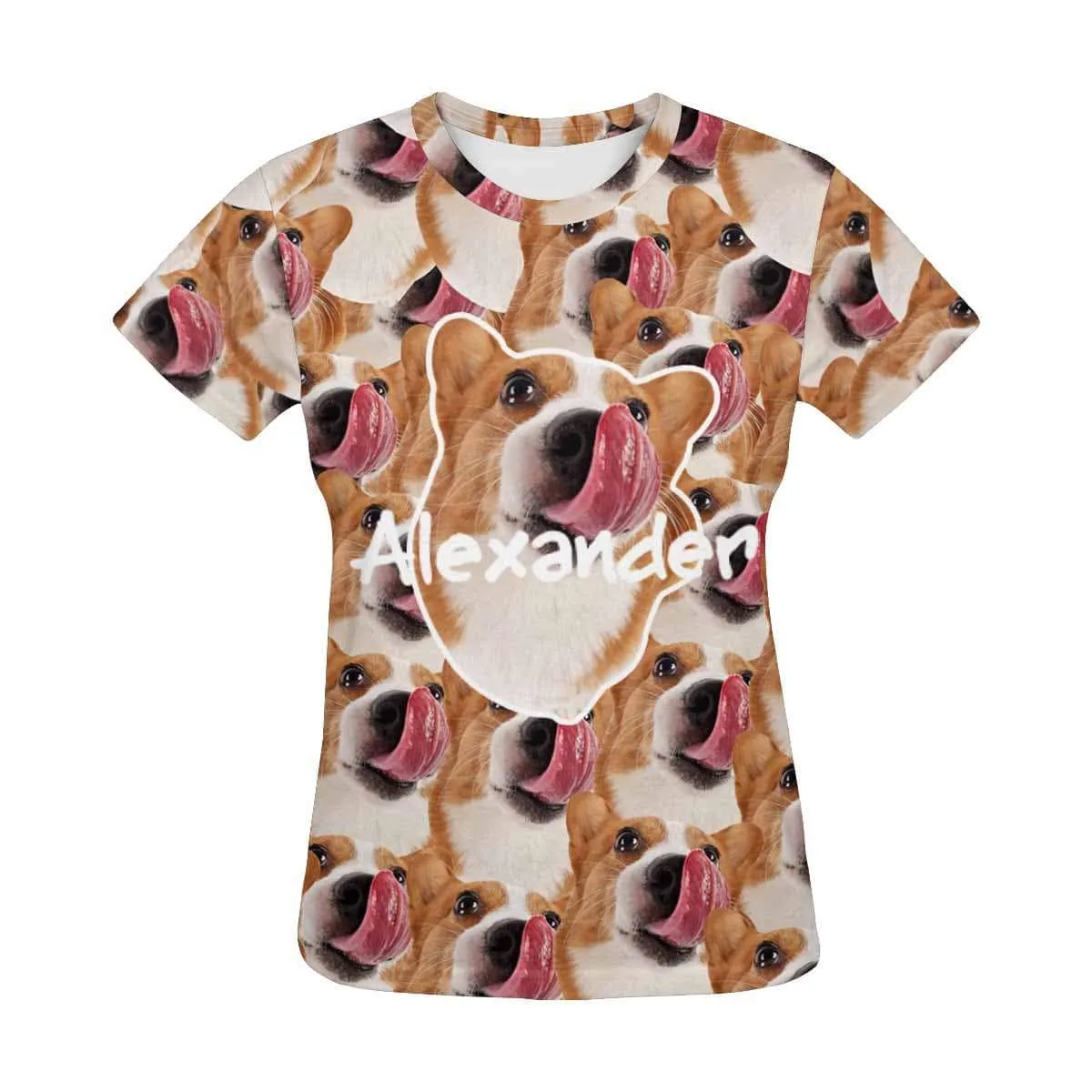 Custom Dog Face&Name Tee Women's All Over Print T-shirt Your Dog on A Shirt for Her