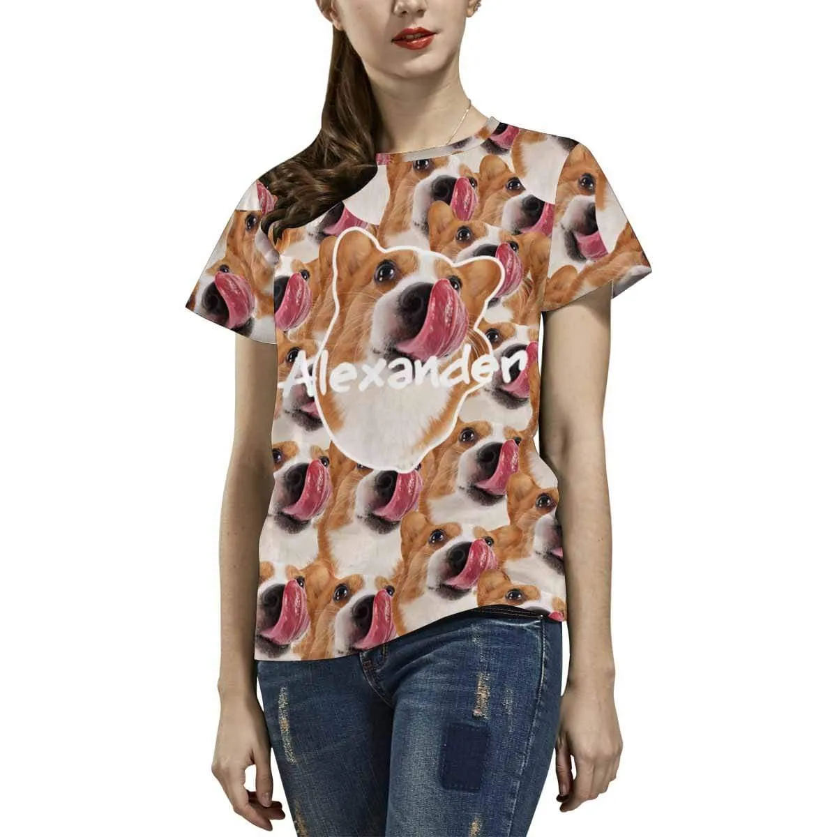 Custom Dog Face&Name Tee Women's All Over Print T-shirt Your Dog on A Shirt for Her