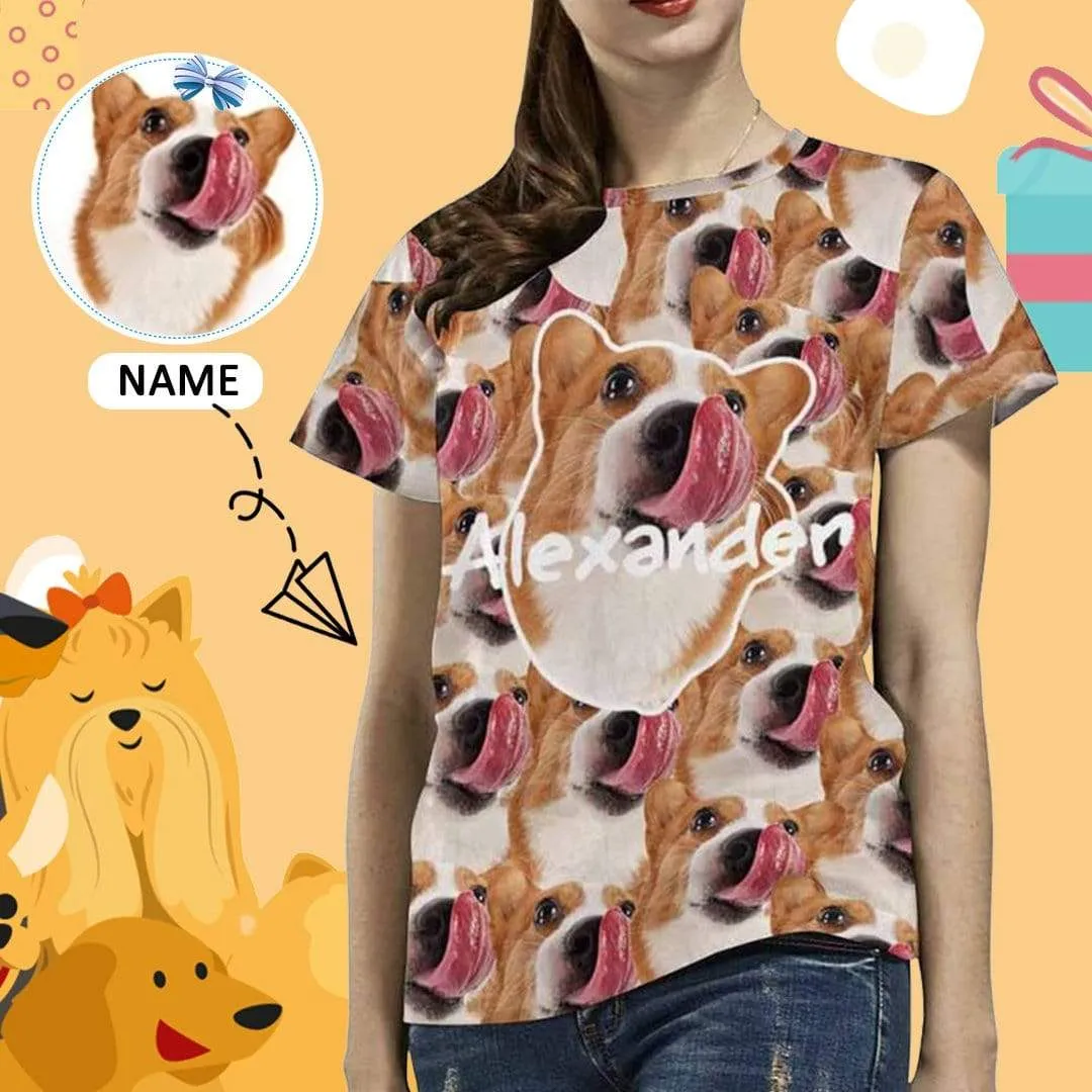 Custom Dog Face&Name Tee Women's All Over Print T-shirt Your Dog on A Shirt for Her