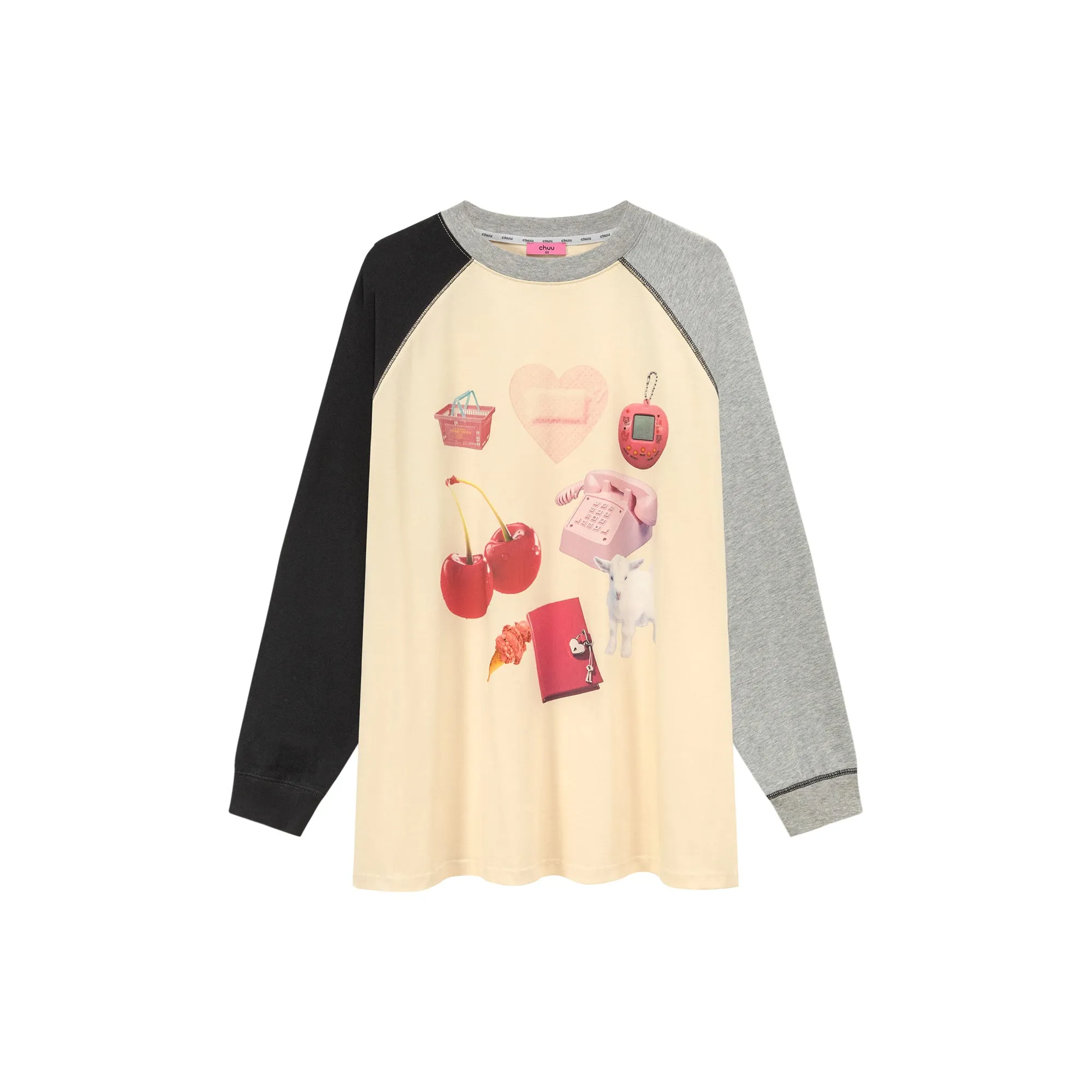 Cute Item Printed Color Raglan T-Shirt