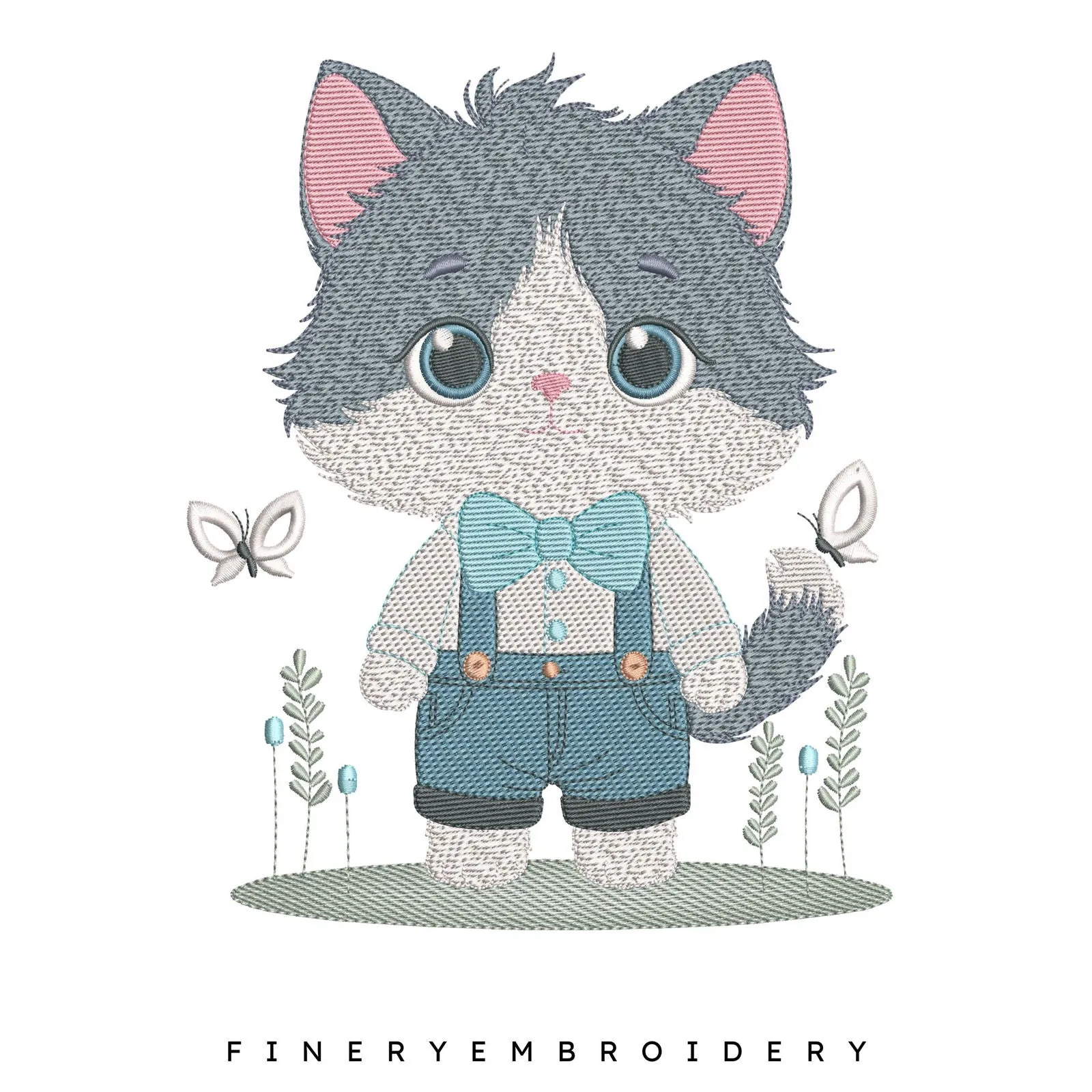 Cute Kitten in Overalls Embroidery Design - 7 Sizes | FineryEmbroidery