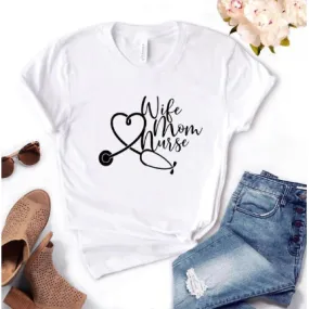 Free   Shipping Women MomLife Wife Mom Nurse Print T shirt Cotton