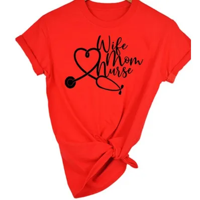 Free   Shipping Women MomLife Wife Mom Nurse Print T shirt Cotton