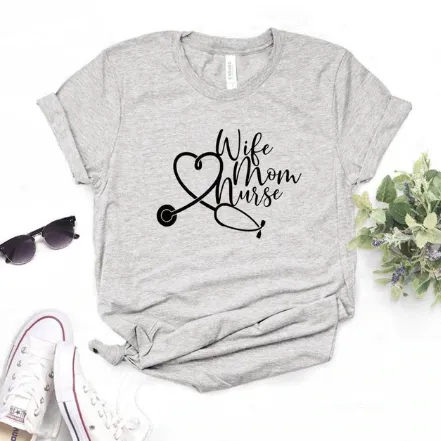 Free   Shipping Women MomLife Wife Mom Nurse Print T shirt Cotton