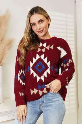 Full Size Aztec Soft Fuzzy Sweater