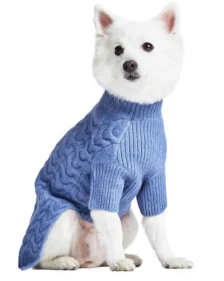 Fuzzy Knit Dog Turtleneck Sweater in Moonstone Blue << CLEARANCE >>