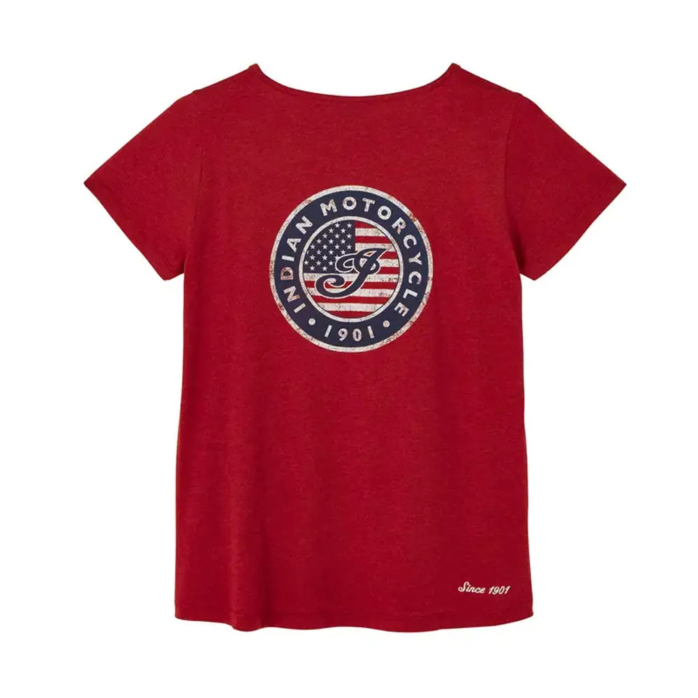 Indian Motorcycle Womens USA Flag Logo T-Shirt Red