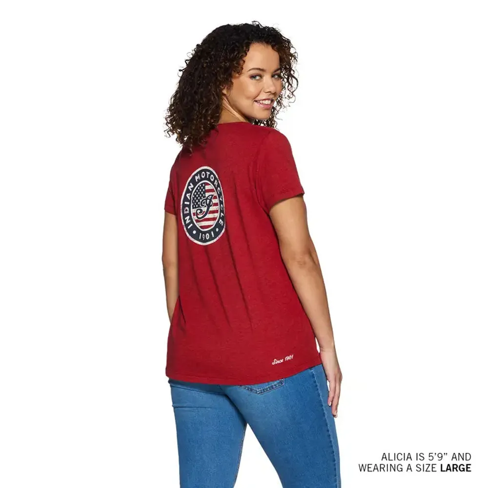 Indian Motorcycle Womens USA Flag Logo T-Shirt Red