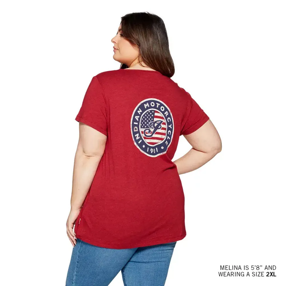 Indian Motorcycle Womens USA Flag Logo T-Shirt Red