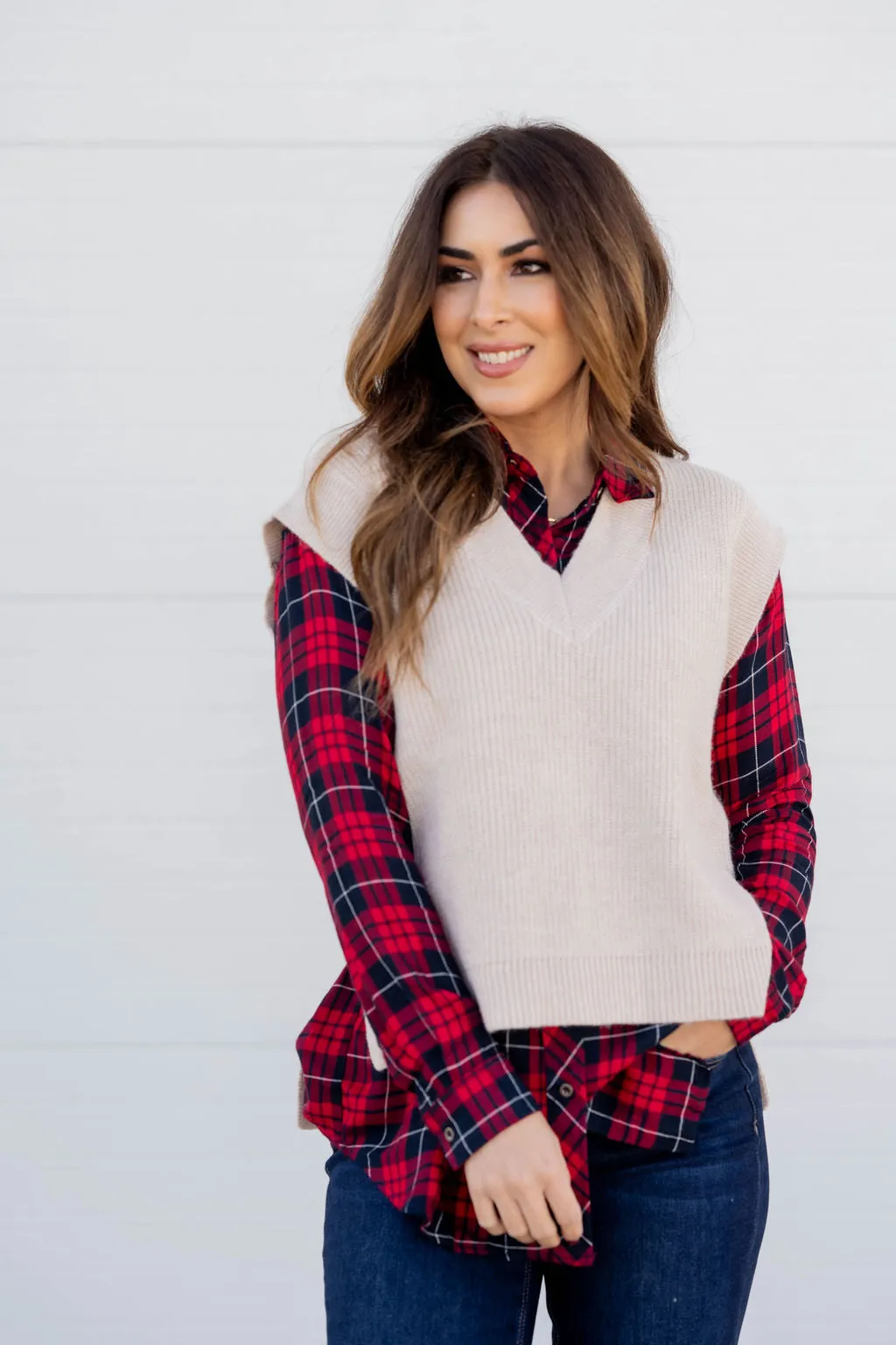 Knit V-Neck Short Sleeve Sweater