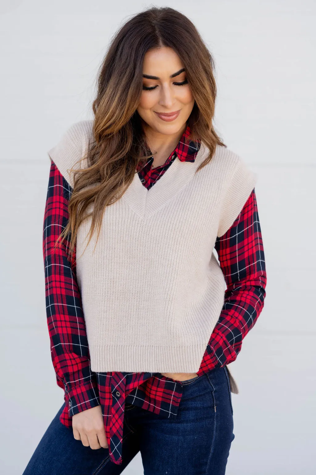 Knit V-Neck Short Sleeve Sweater