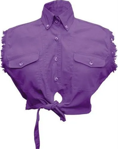 Ladies Sleeveless Tie-up Shirt 100% Cotton Twill Purple